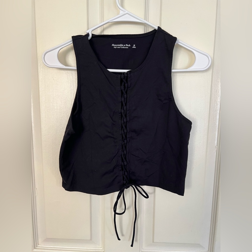 Abercrombie & Fitch Black Lace-Up Crop Top Sleeveless Corset Style Size M